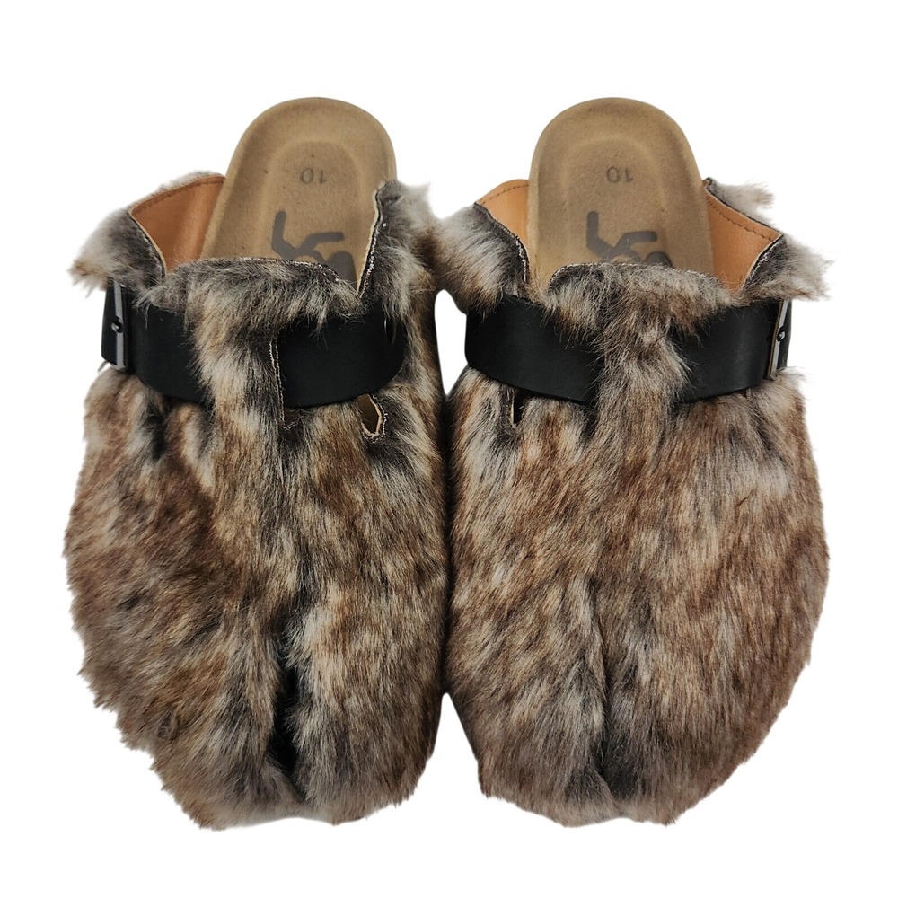 Worst Case Goat Tabis Faux Fur Split Toe Clogs Sz 10 Brown Shaggy